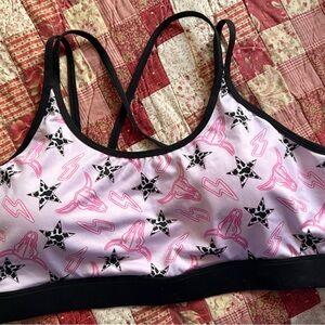 2XL Western Pink Cowgirl Sports Bra Lightning Steer Skull